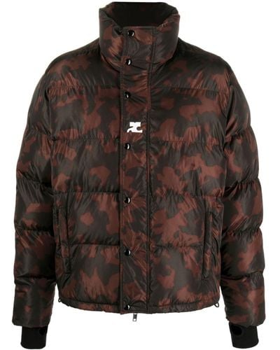 Courreges Camouflage-print High-neck Padded Jacket - Black