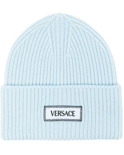 Versace Gerippte Beanie mit Logo-Patch - Blau