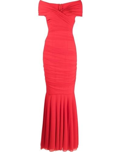 Talbot Runhof Ruched-detail Fitted Dress - Red