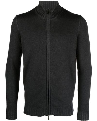 Moorer Funnel Neck Zip-front Sweater - Black