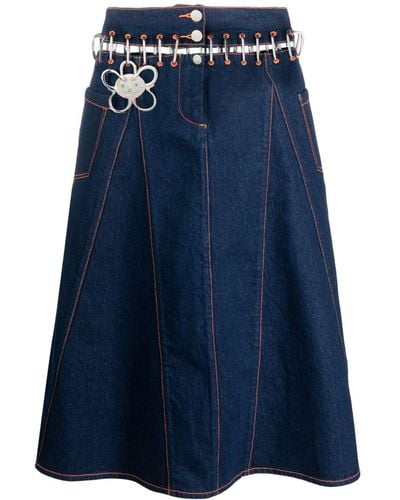 Chopova Lowena Logo-patch Organic Cotton Pleated Skirt - Blue