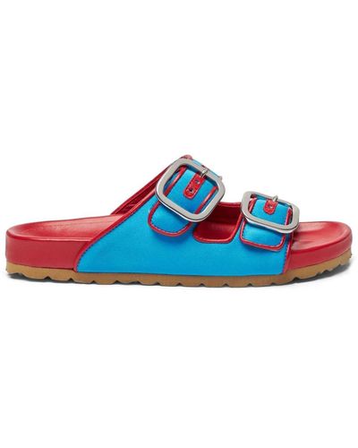 SCAROSSO Isa Double-buckle Leather Slides - Blue