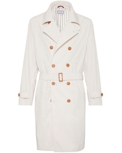 Brunello Cucinelli Trench doppiopetto con revers a lancia - Bianco