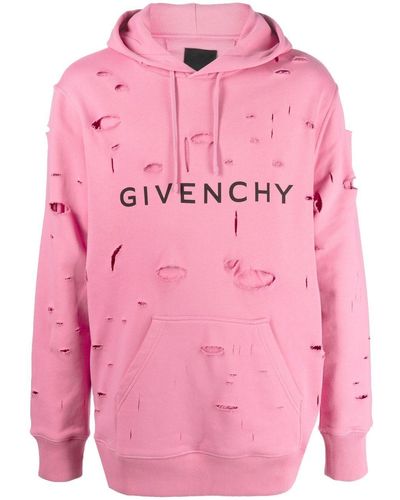 Givenchy Logo-print Distressed Hoodie - Pink