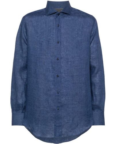 Brunello Cucinelli Chambray Linen Shirt - Blue