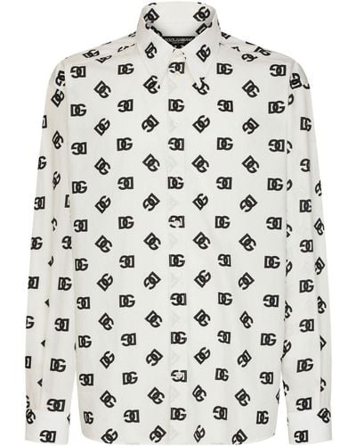 Dolce & Gabbana Katoenen Overhemd Met Dg Monogram - Grijs