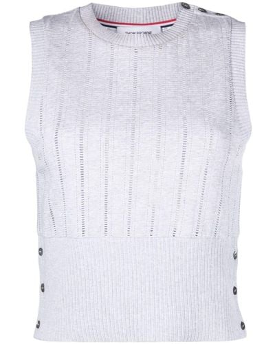 Thom Browne Button-detail Pointelle-knit Vest - White