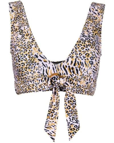 Duskii Leopard-print V-neck Bikini Top - White