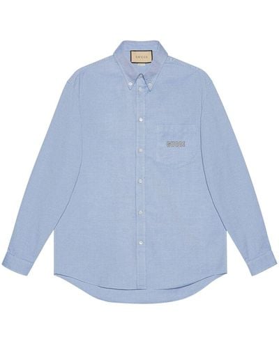 Gucci Chemise en coton à logo brodé - Bleu