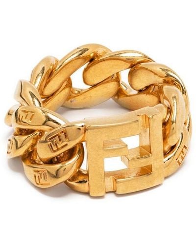 Fendi Ff-monogram Chain Ring - Metallic