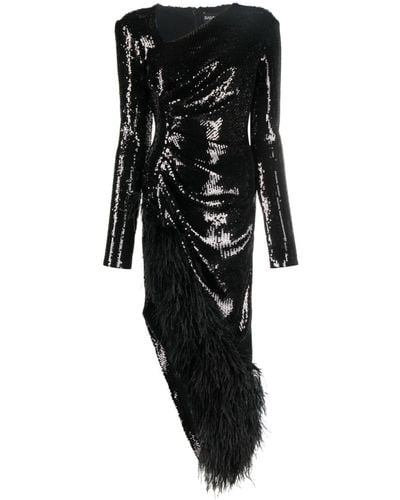 David Koma Sequin-embellished V-neck Midi Dress - Black