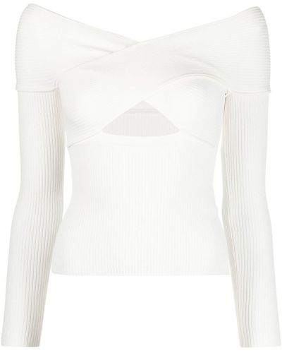 Self-Portrait Ribbed Knit Crossover Top - White