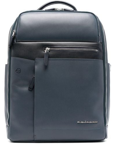 Piquadro Cary Logo-lettering Leather Backpack - Blue