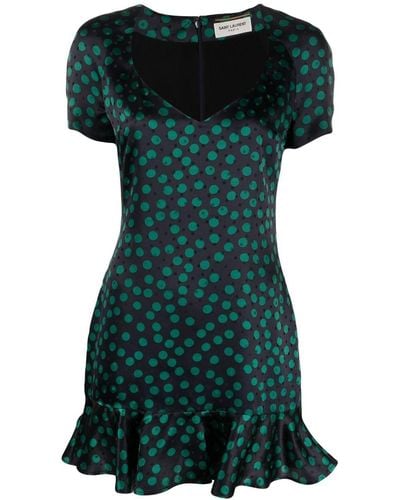 Saint Laurent Short-sleeve Ruffled Mini Dress - Green
