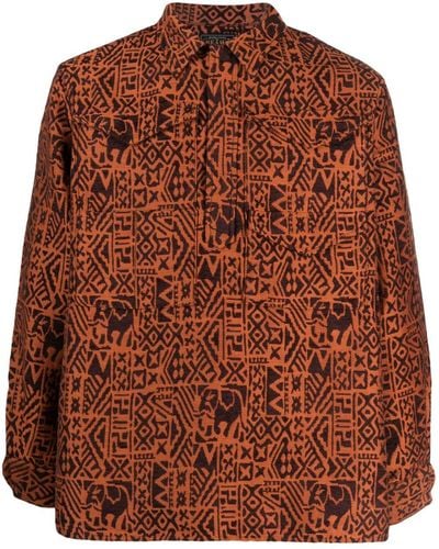 Beams Plus Batik-pattern Jacquard Shirt - Brown