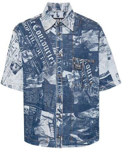Versace Denim Overhemd Met Print - Blauw