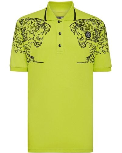 Philipp Plein Tiger-print Cotton Polo Shirt - Green