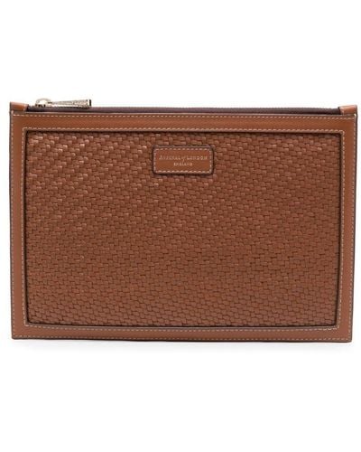 Aspinal of London Large Essential Leather Clutch Bag - Brown