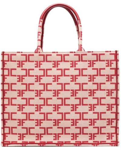 Elisabetta Franchi Large Monogram-jacquard Tote Bag - Red