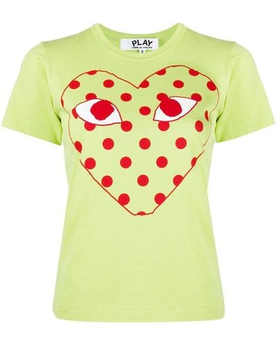 COMME DES GARÇONS PLAY Red Heart Polka Dot Logo T-shirt - Green