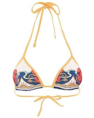 La DoubleJ Tropical-print Bikini Top - Metallic
