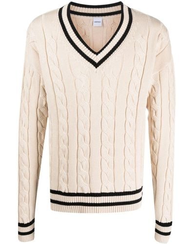 Aspesi Stripe-detail Cable-knit Sweater - Natural