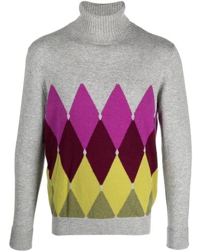 Ballantyne Cashmere Argyle Intarsia-knit Sweater - Pink