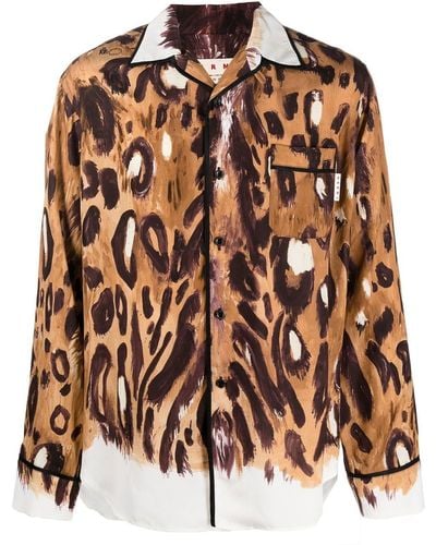 Marni Camisa con botones y estampado de leopardo - Marrón