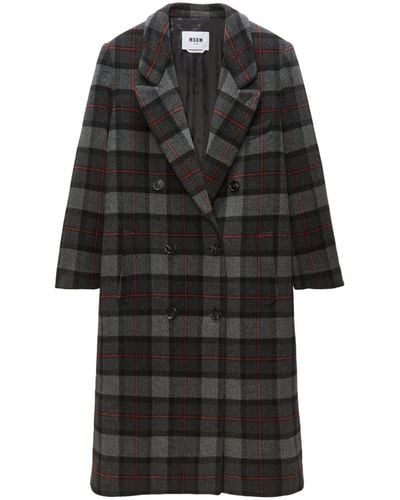 MSGM Checked Double-breasted Coat - Black