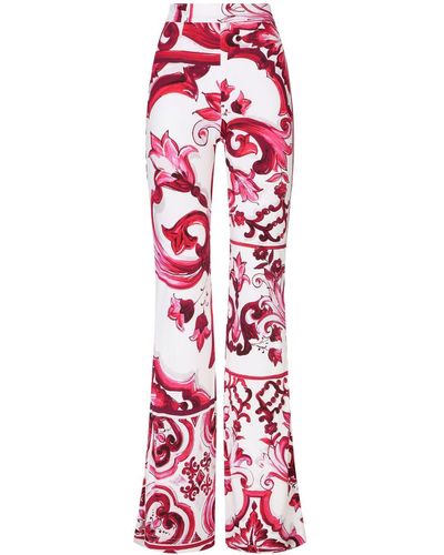 Dolce & Gabbana Flared Majolica-print organzine pants - Rosso