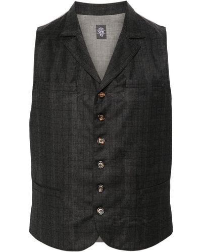 Eleventy Checked Wool Waistcoat - Black
