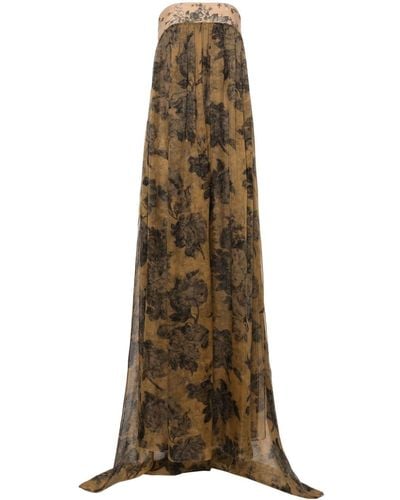Max Mara Georgette-Kleid mit Blumen-Print - Natur