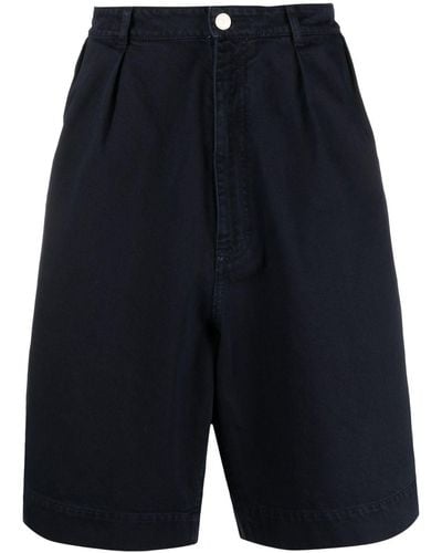 Raf Simons Pleat-detail Cotton Bermuda Shorts - Blue