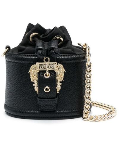 Versace Engraved-logo Grained Bucket Bag - Black
