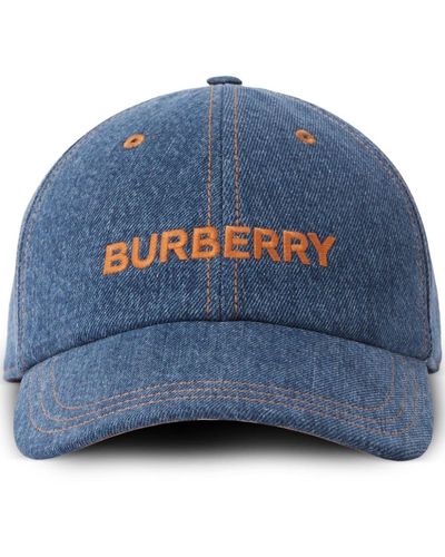 Burberry Embroidered-logo Denim Cap - Blue