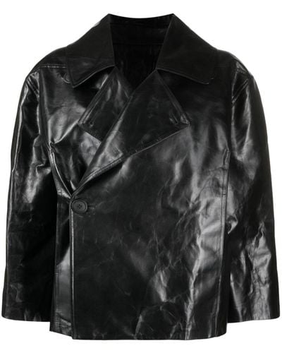 Rick Owens Drella Crinkled Leather Cropped Jacket - Black