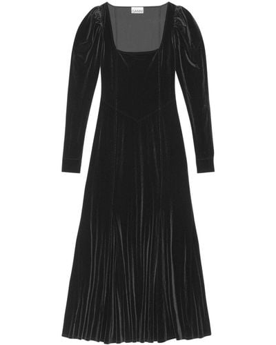 Ganni Robe longue en velours à encolure carrée - Noir
