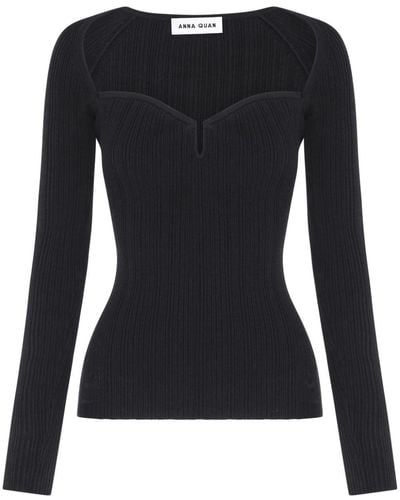 Anna Quan Chelsea Sweetheart-neck Ribbed Top - Black