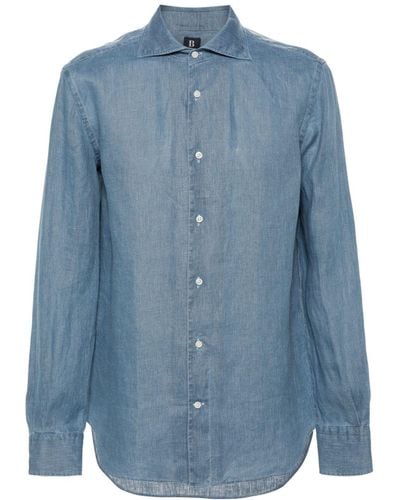 BOGGI Mélange-effect Linen Shirt - Blue
