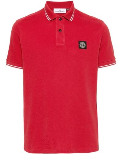 Stone Island Compass-motif Cotton Polo Shirt - Red