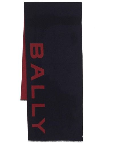Bally Intarsien-Schal mit Logo - Blau