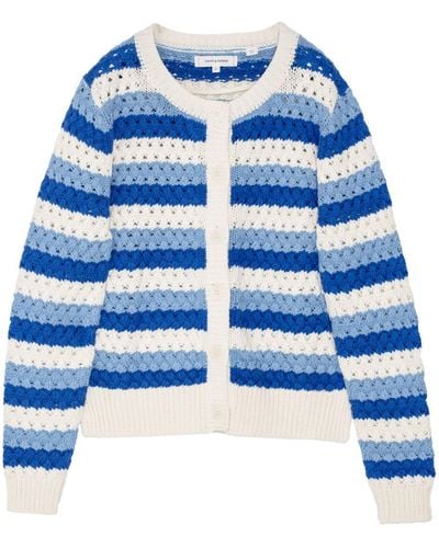 Chinti & Parker Striped Crochet Cotton Cardigan - Blue