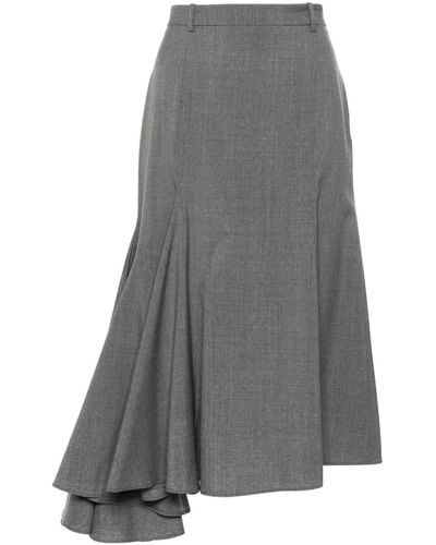 Viktor & Rolf Godet-detail Wool Asymmetric Skirt - Gray
