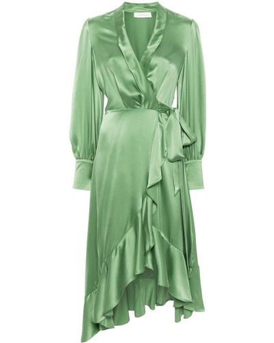 Zimmermann Ruffle-detail Silk Wrap Dress - Green