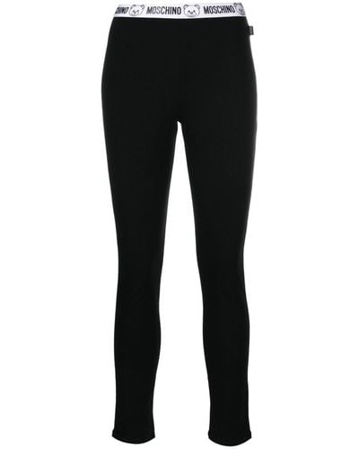 Moschino Flocked Logo-waistband Cotton leggings - Black