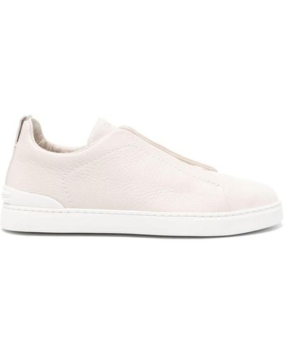 Zegna Triple Stitch Leather Sneakers - Pink