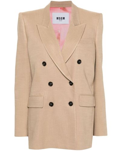MSGM Double-breasted Viscose Canvas Jacket - Natural
