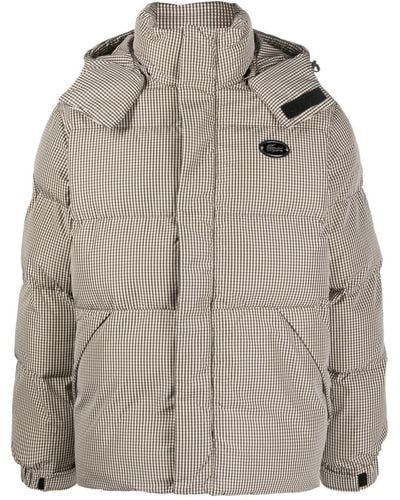 Lacoste Checked Logo-plaque Padded Jacket - Gray