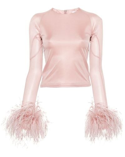 16Arlington Alero Feather-trim Blouse - Pink