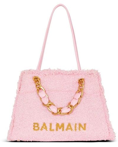 Balmain 1945 Soft Tweed Tote Bag - Pink